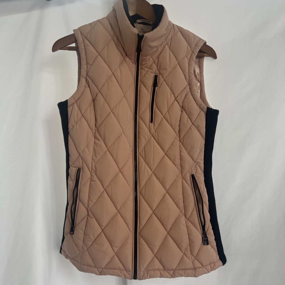 CALVIN KLEIN Women's Small Vest Pink Black Zip Up Quilted Puffer Blush